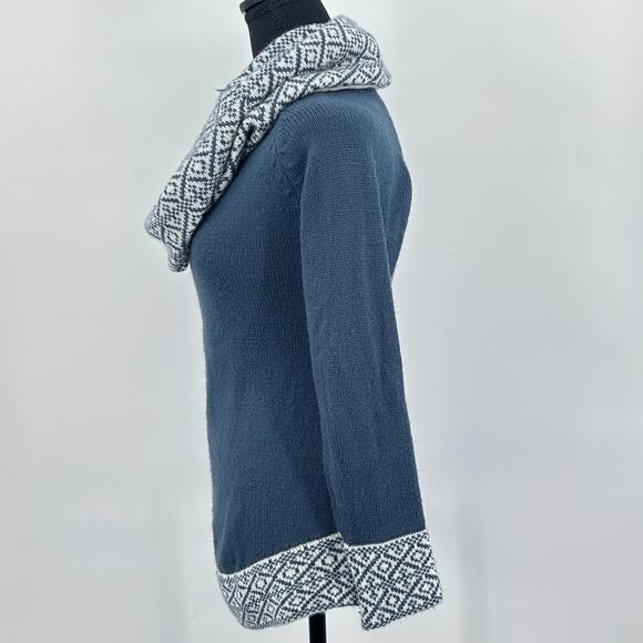Alpaperu Sweater Women’s Peruvian Alpaca Fair Isle Cowl Shawl Blue White Small - Picture 5 of 9